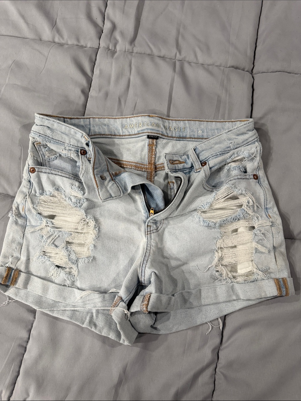 American Eagle Outfitters Light Wash Distressed Denim Shorts
